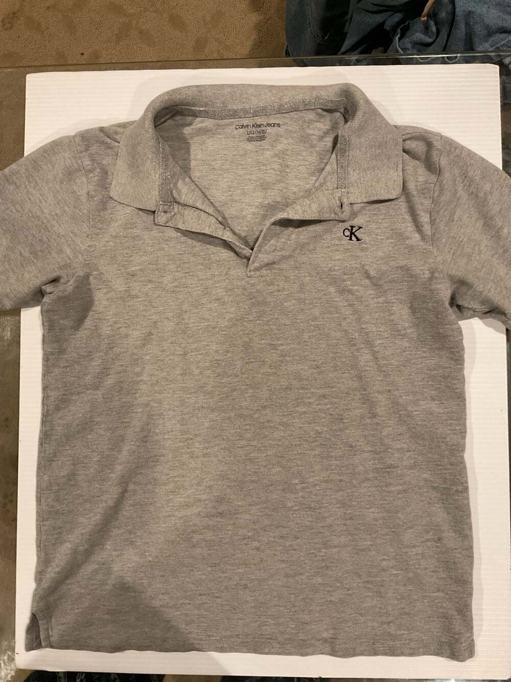 Calvin Klein Jeans Boys Grey Short Sleeve Polo Shirt Size L (14/16)